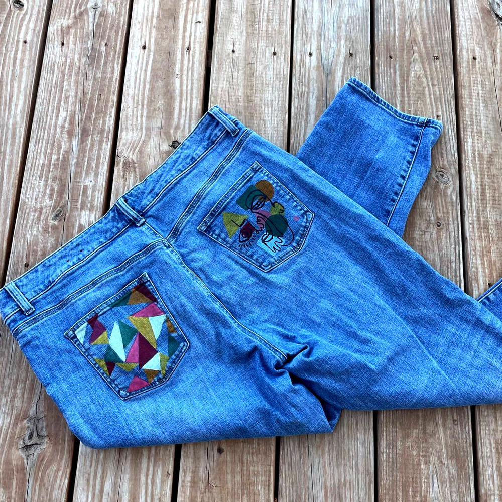 Talbots Blue Skinny Jeans with Artistic Embellishments